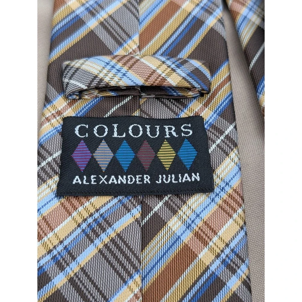 Alexander Julian Colours 100% Polyester Blue White Black Checkered Neck Tie‎